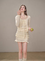 Hollow Out Cream Knit 3-Piece Set