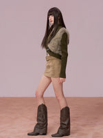 Faux Fur Panel Knitted Short Jacket