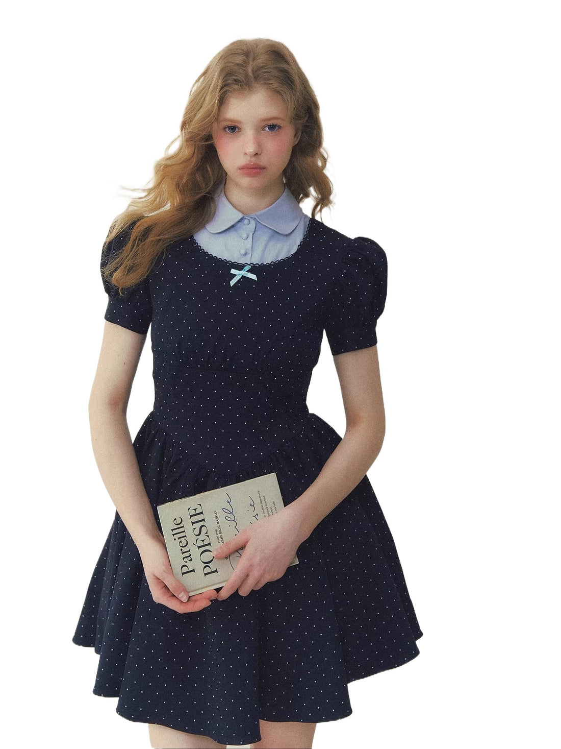 Navy Polka Dot Puff Dress