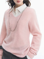 Seamless V Neck Silk Wool Sweater