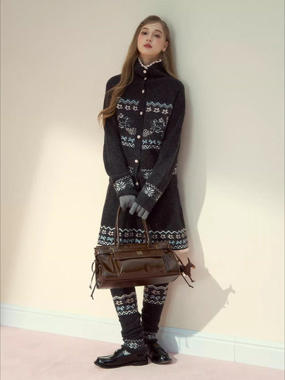 Gray &amp; Off-white Fair Isle Cat Knit Set