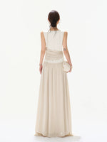 Contrast Pleated Satin Maxi Dress