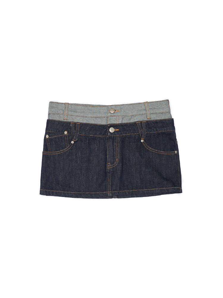 Fake Two-Piece Spliced Double Waistband Skirt