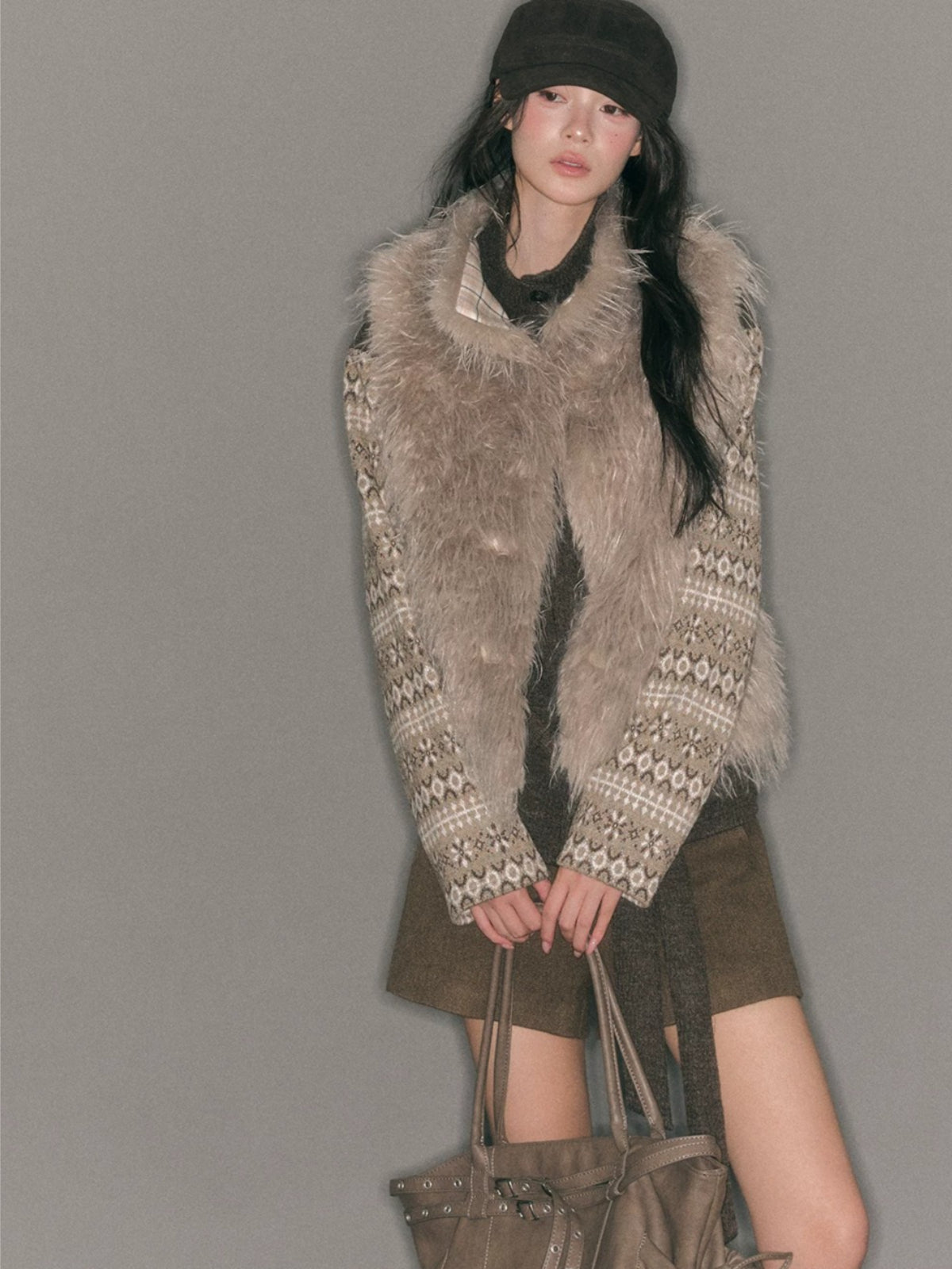 Reversible Plaid Faux Fur Vest