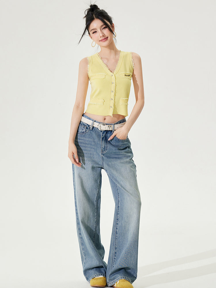 Lyocell V-Neck Raw-edge Ice-silk Vest