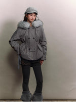 Faux Fur Collar Double-Breasted Down Parka