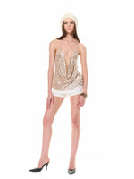 Rhinestone Backless Halter Dress