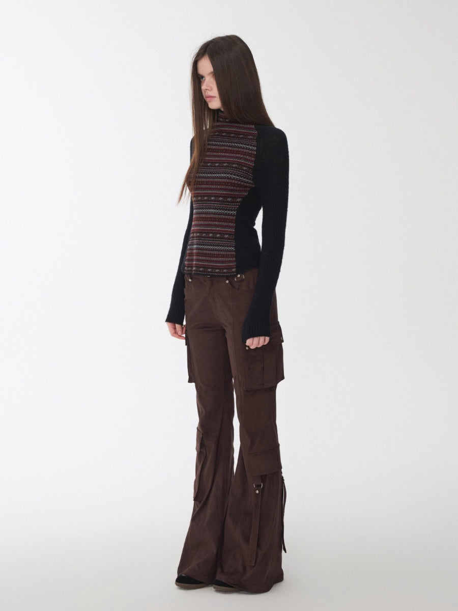 Fair Isle Turtleneck Raglan Sleeve Colorblock Knit Base Layer