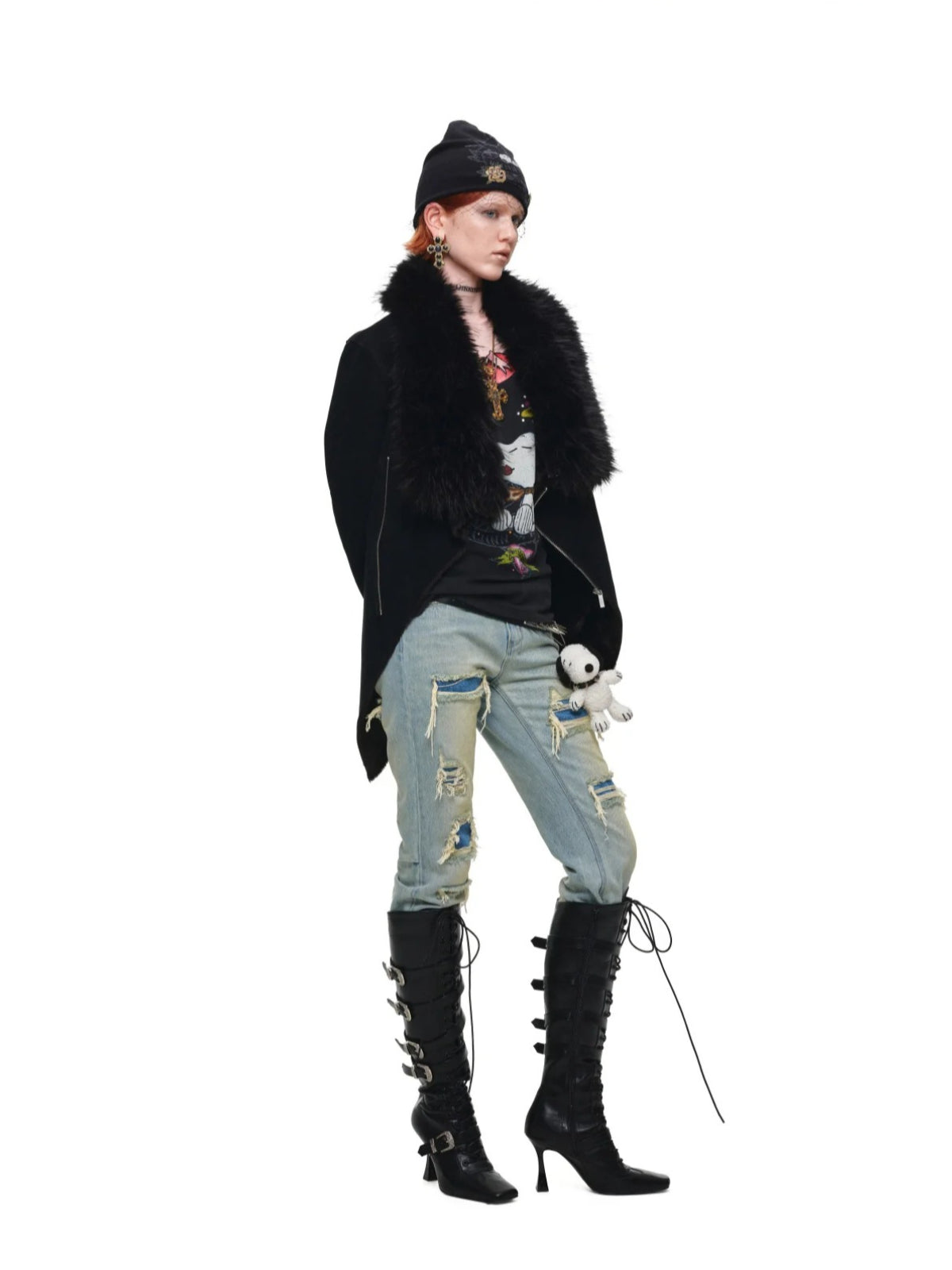 Suede Detachable Fur Collar Coat