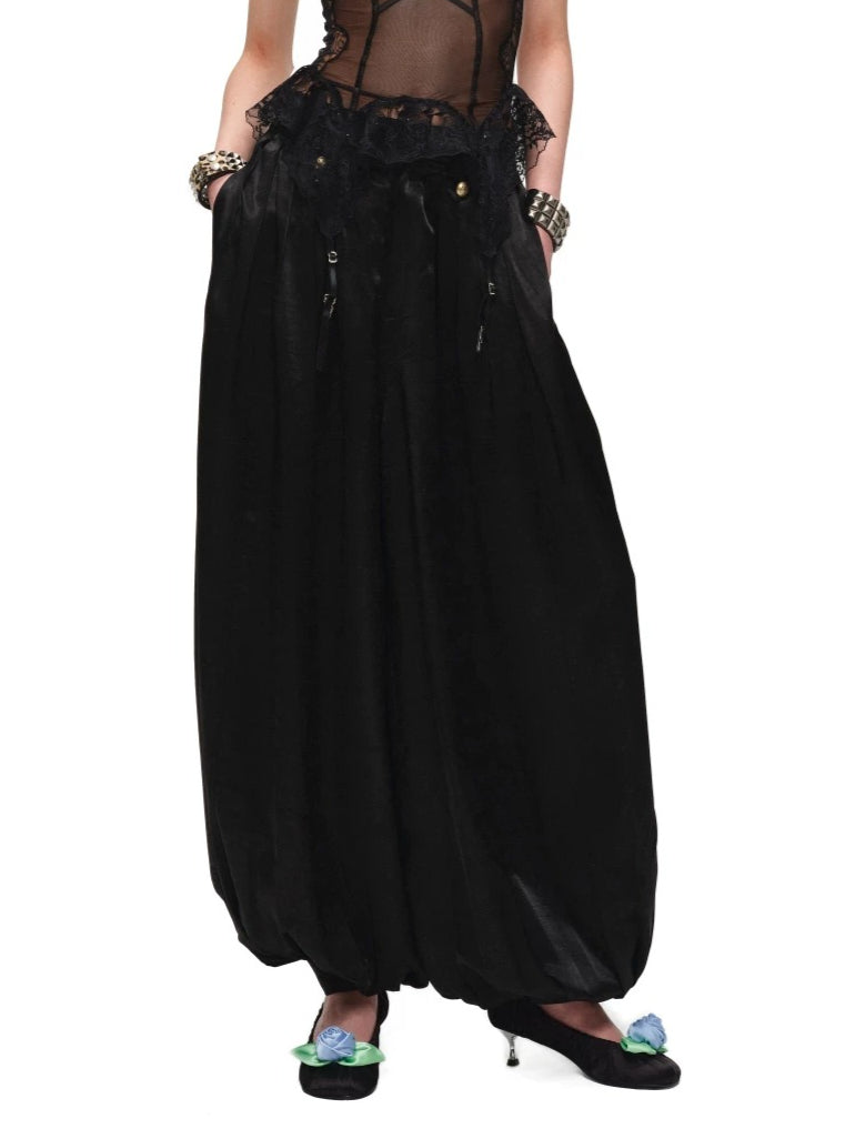 Black &amp; Brown Satin Balloon Pants