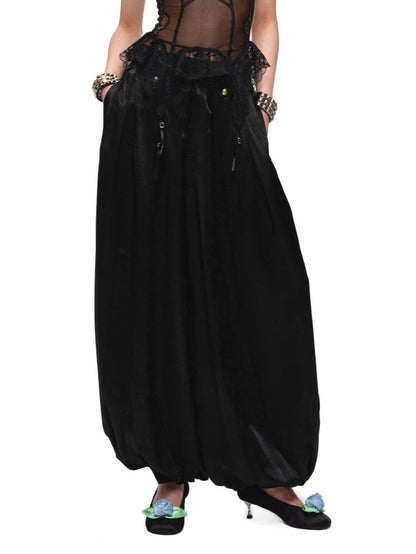 Black &amp; Brown Satin Balloon Pants