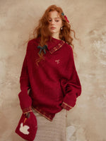 Plaid Patchwork Batwing Sleeve Knit Sweater
