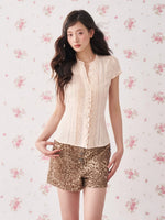 Lace Ruffle Waist Short Sleeve Top