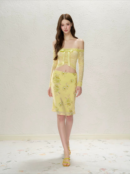 Yellow Butterfly Off-Shoulder Set