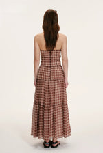 Vintage Brown Plaid Halter Maxi Dress