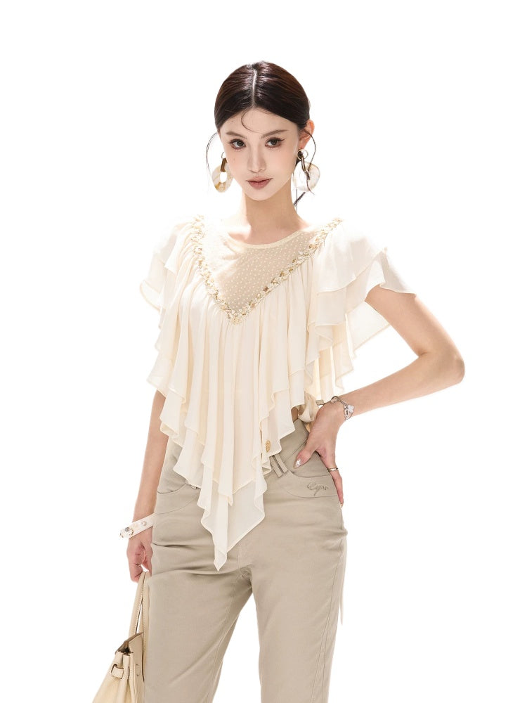 Beaded Chiffon Cape Top