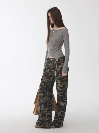 Garter Rhinestone Ruched Knit Top