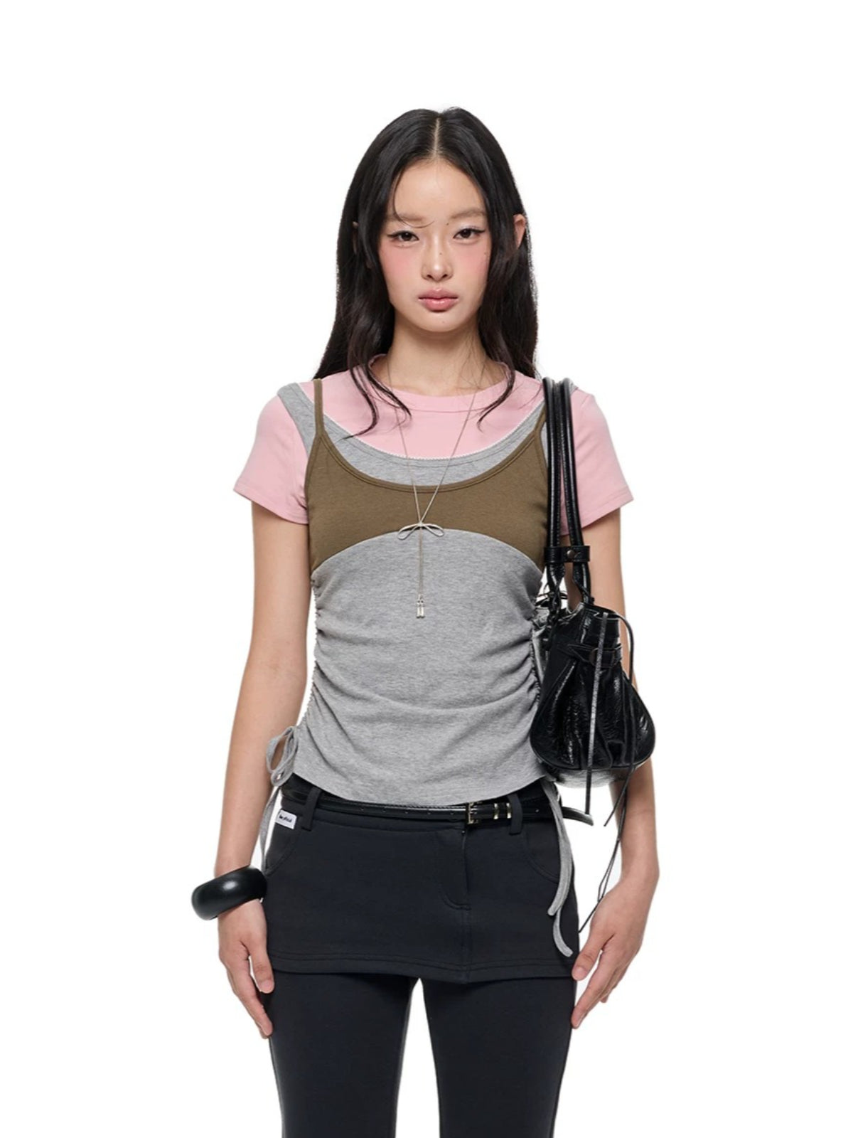 Korean Lace Trim Drawstring T-Shirt