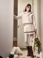 White Philosophy Wool Cloud Cable-Knit Cardigan & Skirt Set