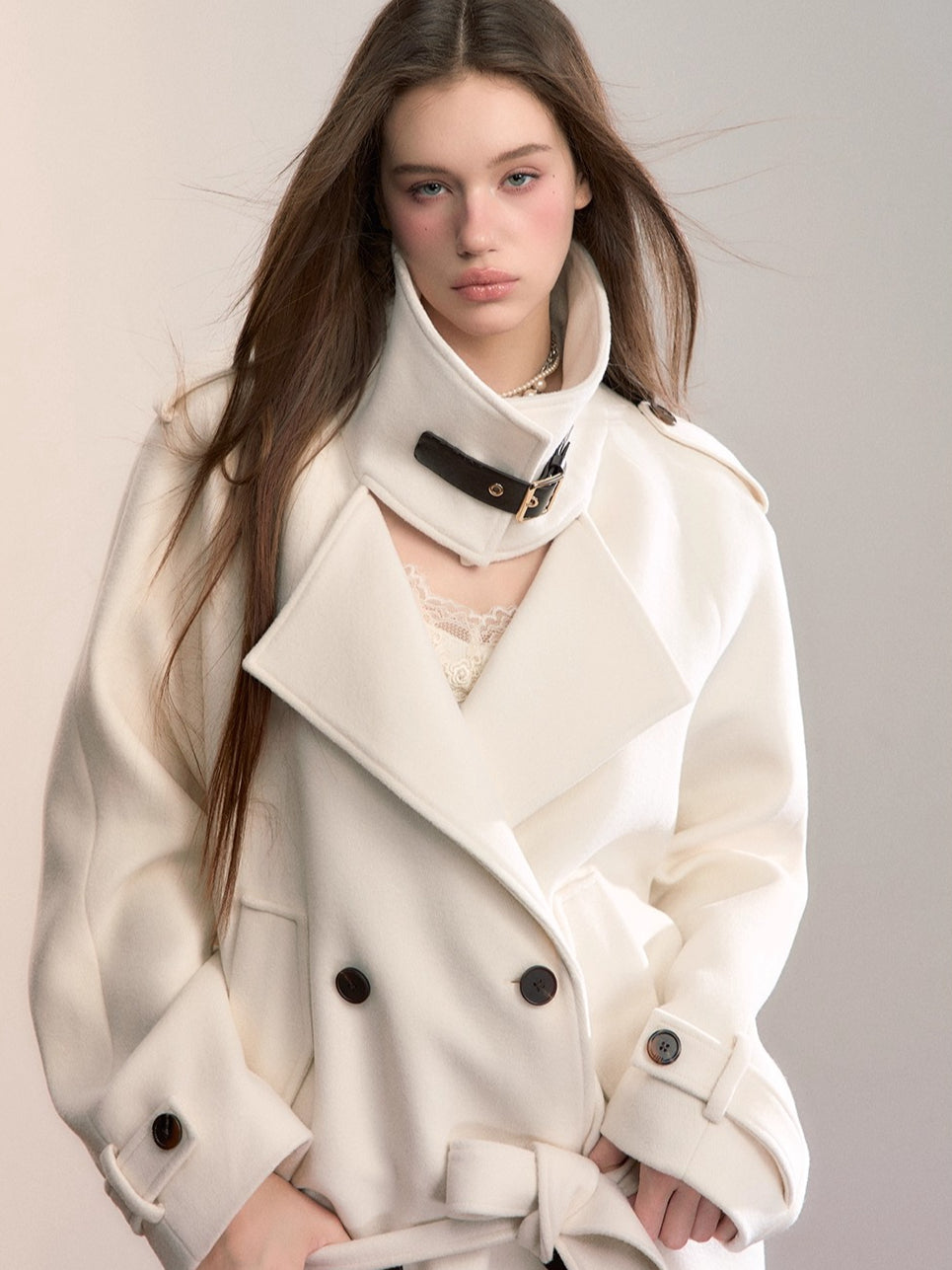 High-Neck Belted Wool Coat