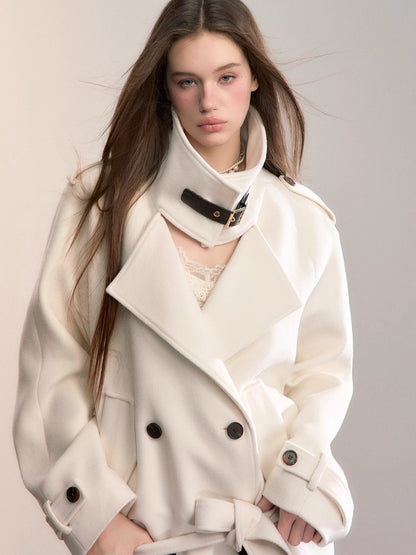 High-Neck Belted Wool Coat