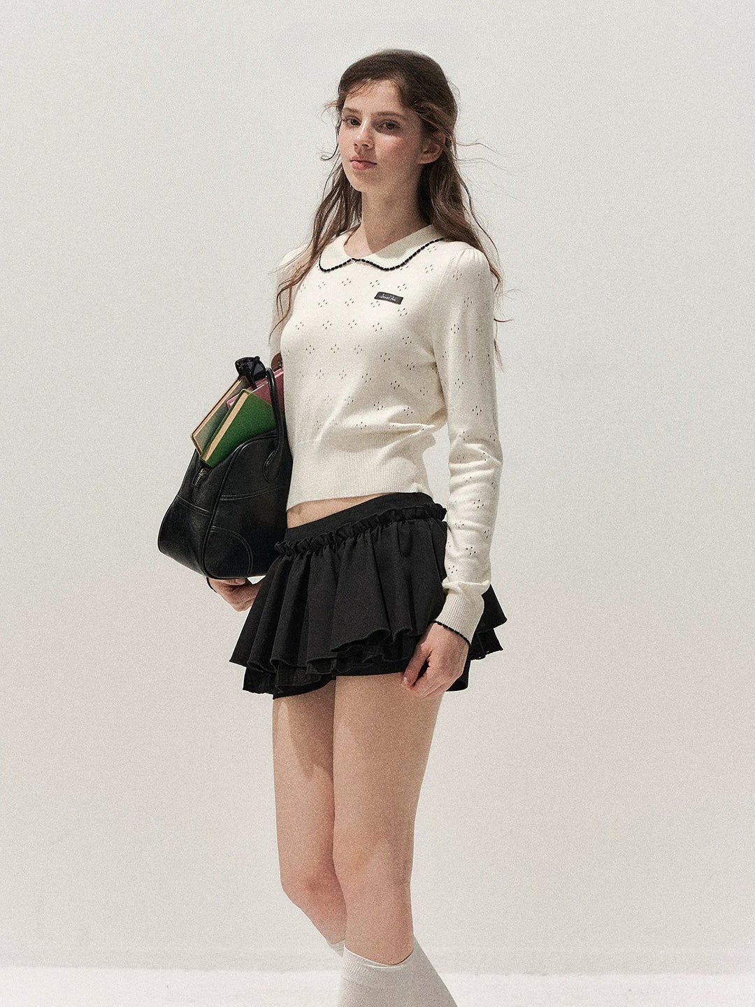 Floral Openwork Peter Pan Sweater