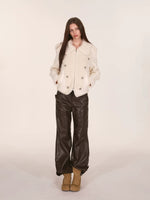 Paneled Faux Leather Wide-Leg Pants
