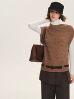 Belted Collared Wool Blend Vest