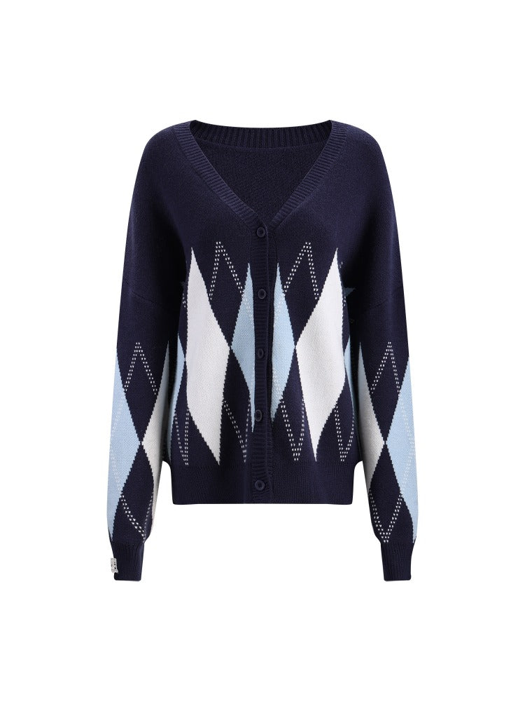 Blue Diamond V-Neck Cardigan