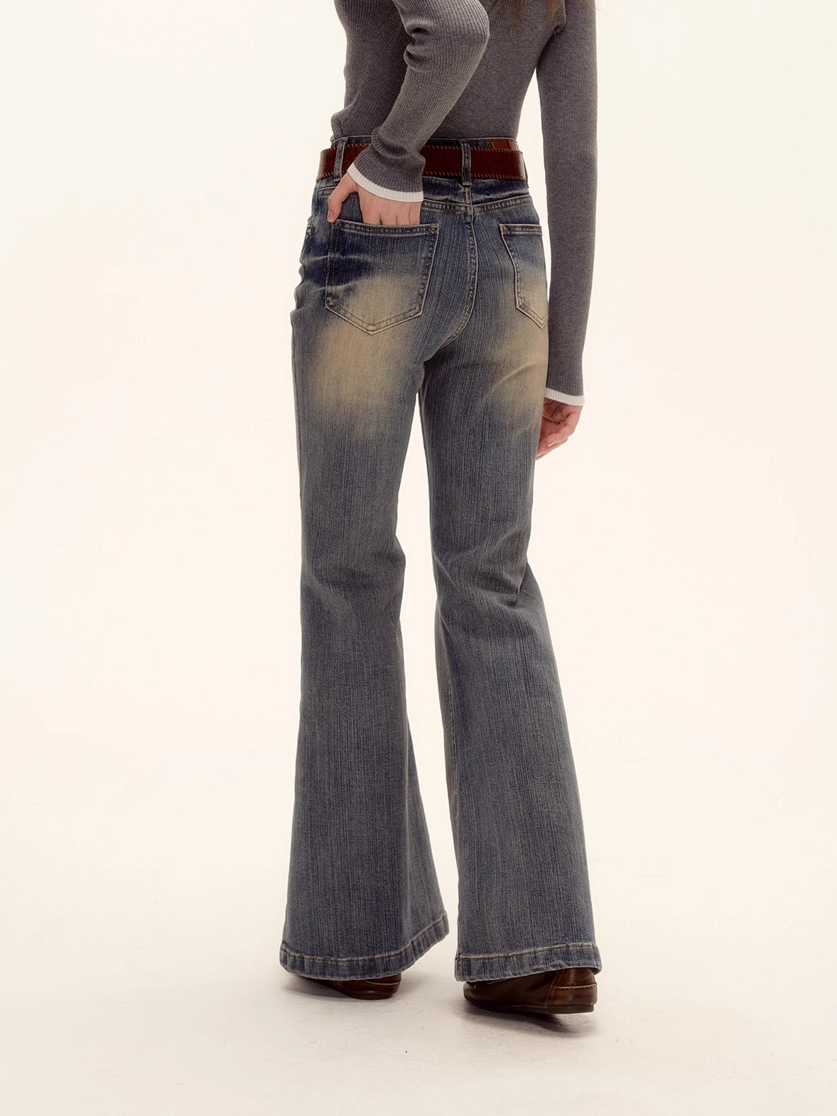 Slub Washed Micro-Flare Jeans
