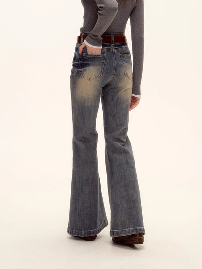 Slub Washed Micro-Flare Jeans
