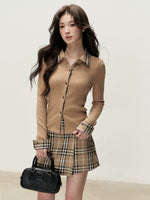 Plaid Trim Cardigan & Mini Skort Set