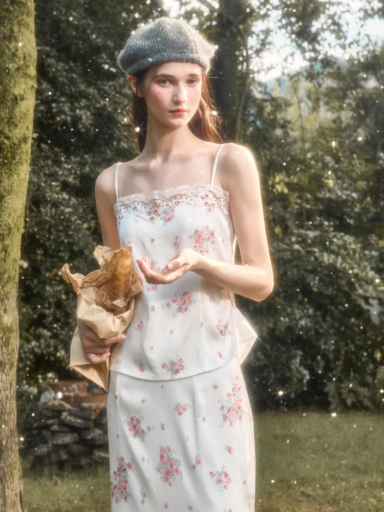 Cosagach Pearl Satin Embroidered Camisole &amp; Skirt Set