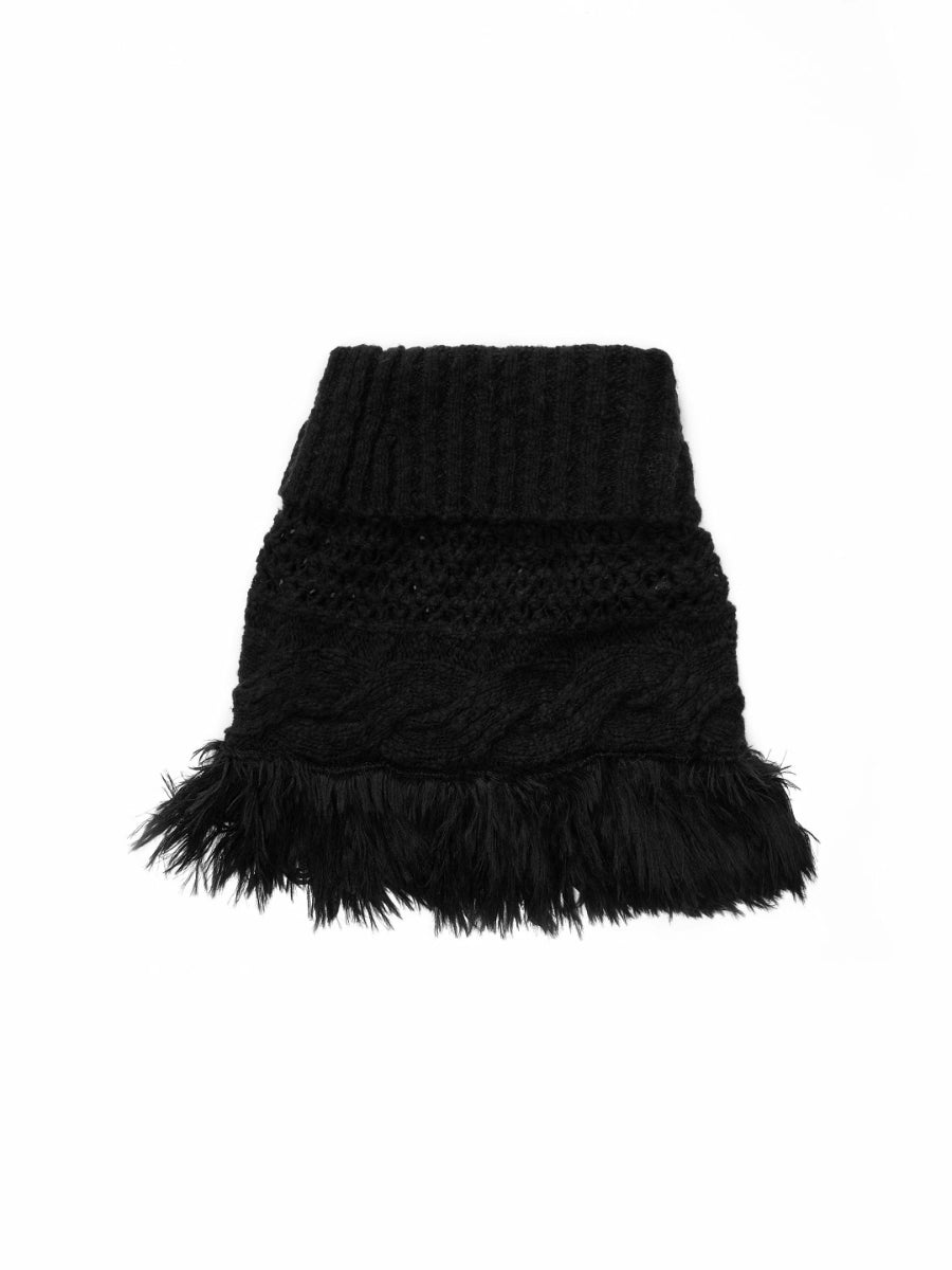 Cable Knit Fringed High-Neck Wool Blend Poncho