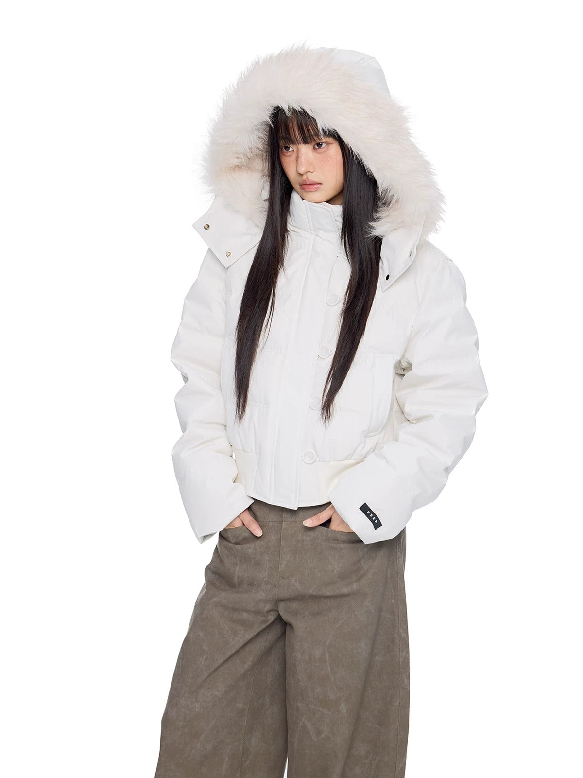 Fur Collar Hooded Cropped Down