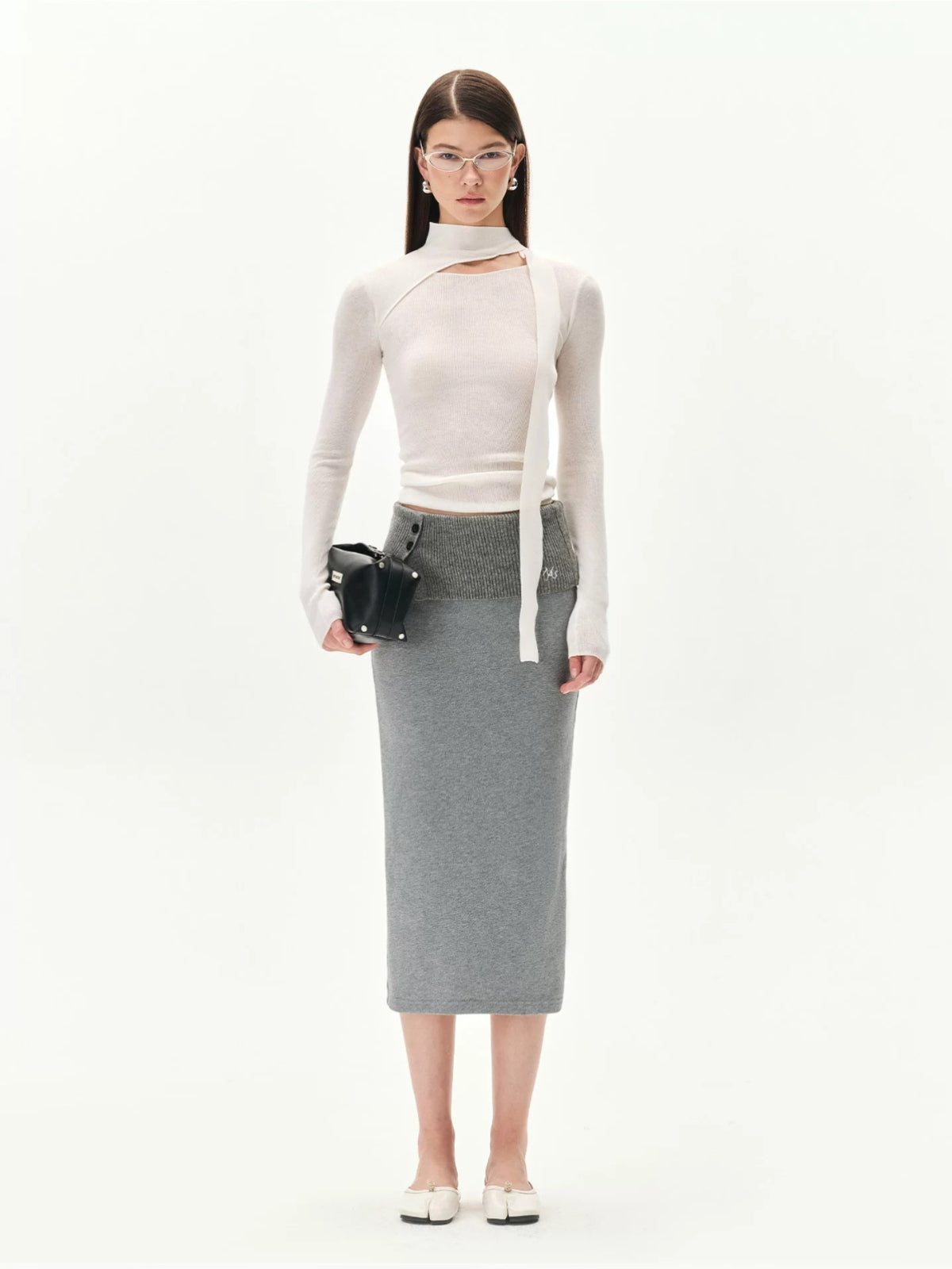 Asymmetric Ribbon Cutout Knit Top