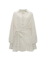 Striped Linen Tie Waist Long Shirt