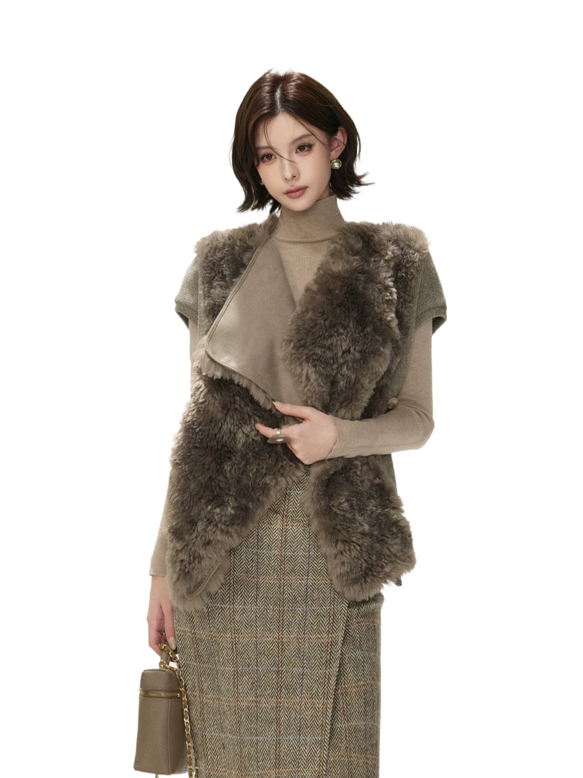 Asymmetric Lapel Curly Fleece Knit Vest