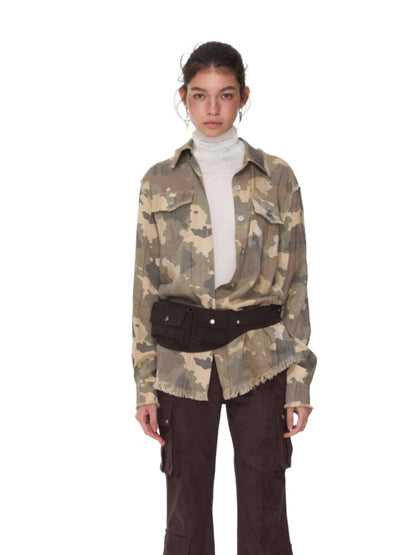 Camo Pleated Fringe Shirt
