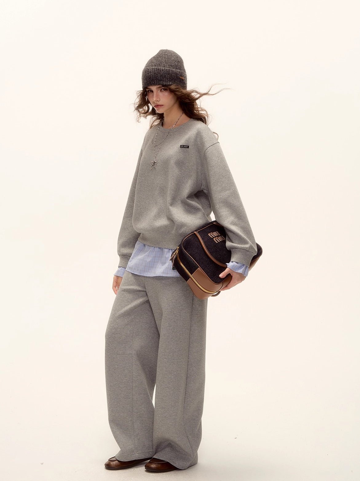 Plaid Trim Sweatshirt Set