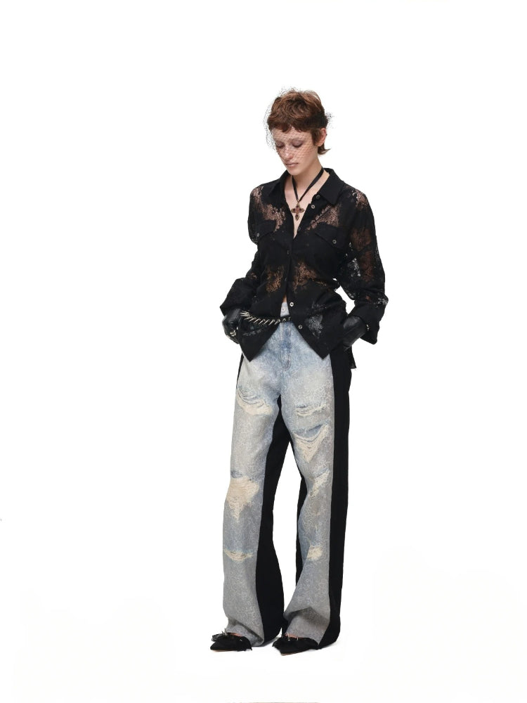 Lace Belted Sheer Shirt