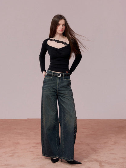 Ruched Lace Detail Knit Top