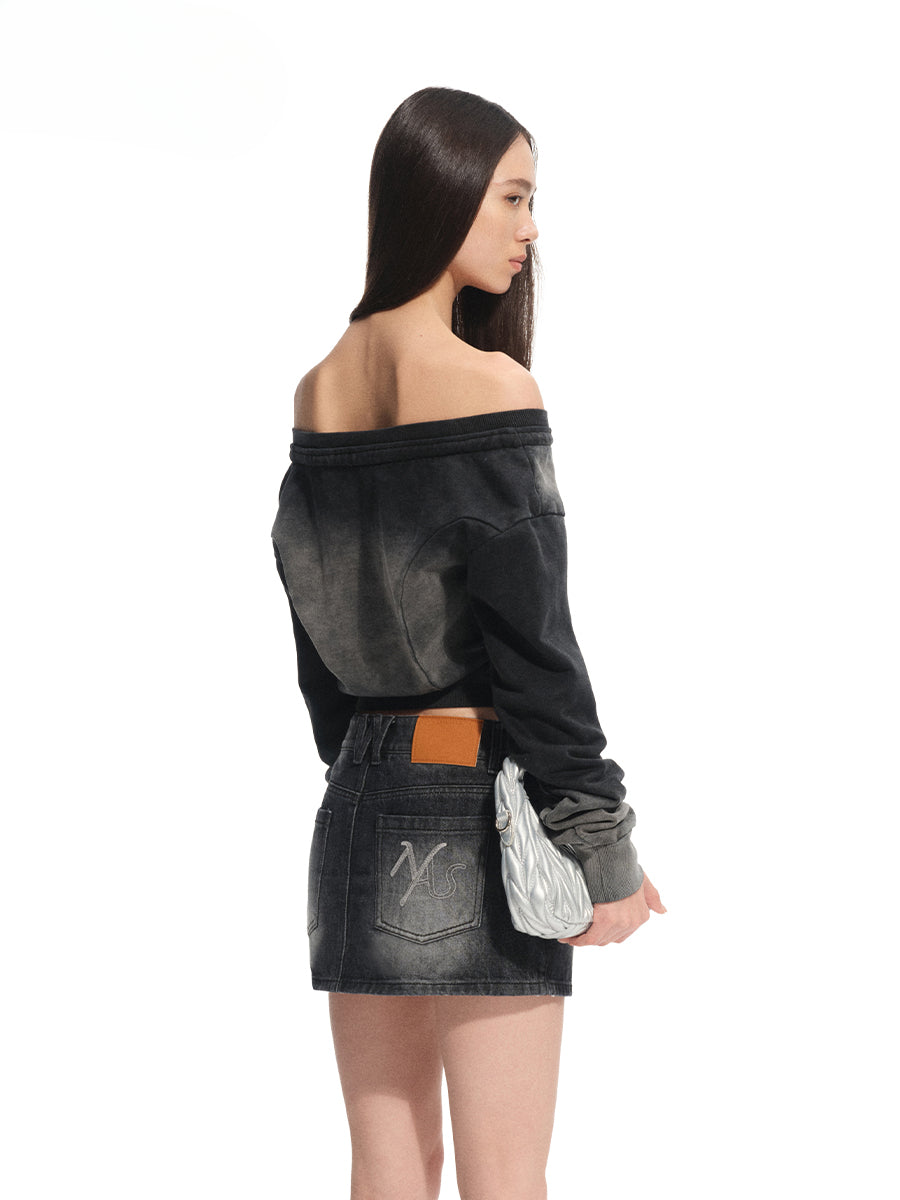 Washed Slim-Fit One-Shoulder Sweatshirt