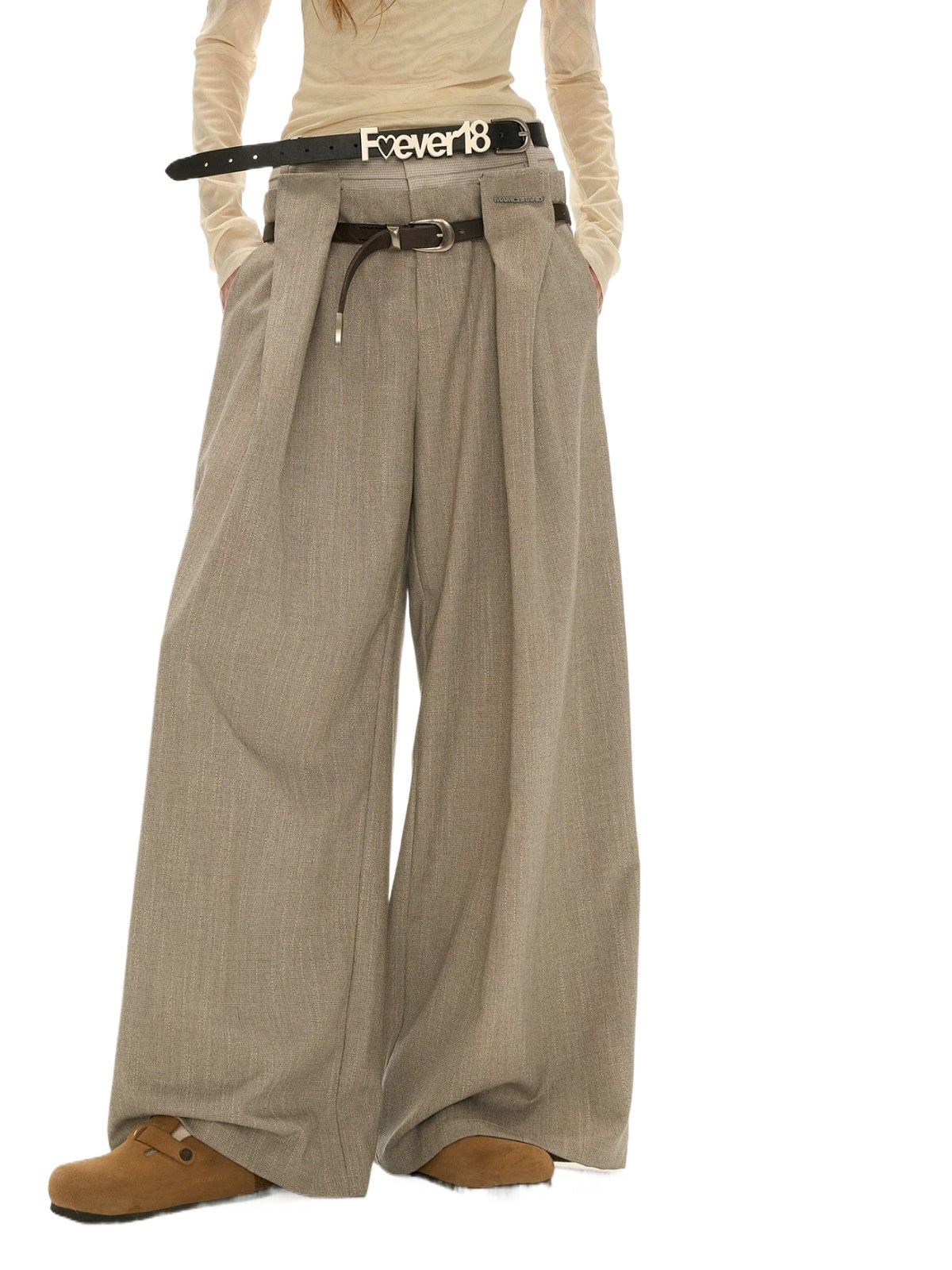 Double Waist Straight Leg Trousers
