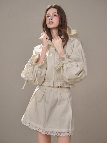 &quot;A Cup of Milk&quot; Relaxed Cotton Trench &amp; Skirt Set