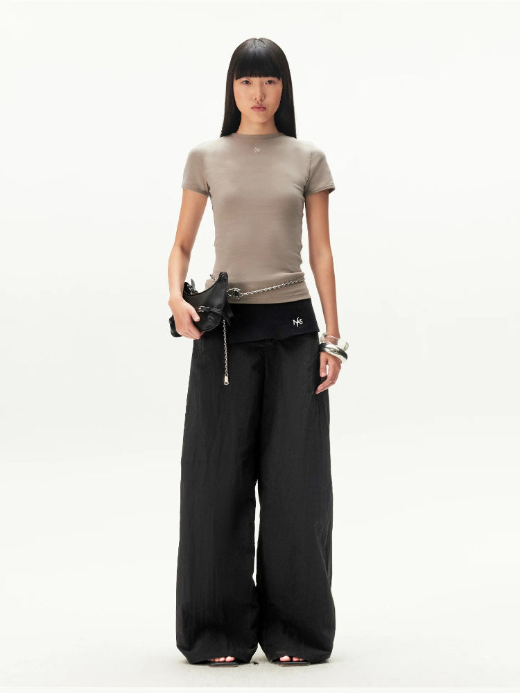 Asymmetric Panel Wide-Leg Knit Pants