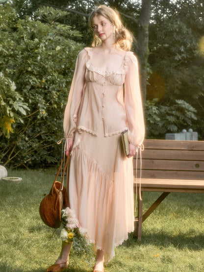 Tencel Elegant Retro Shirt &amp; Skirt Set