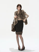 Asymmetric Lapel Curly Fleece Knit Vest