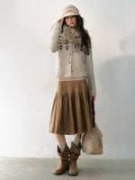 Side-Button Faux Suede Pleated Skirt