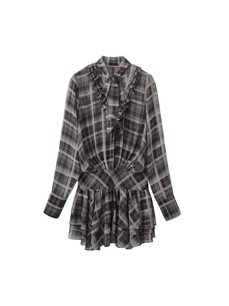 Vintage Plaid Chiffon Dress